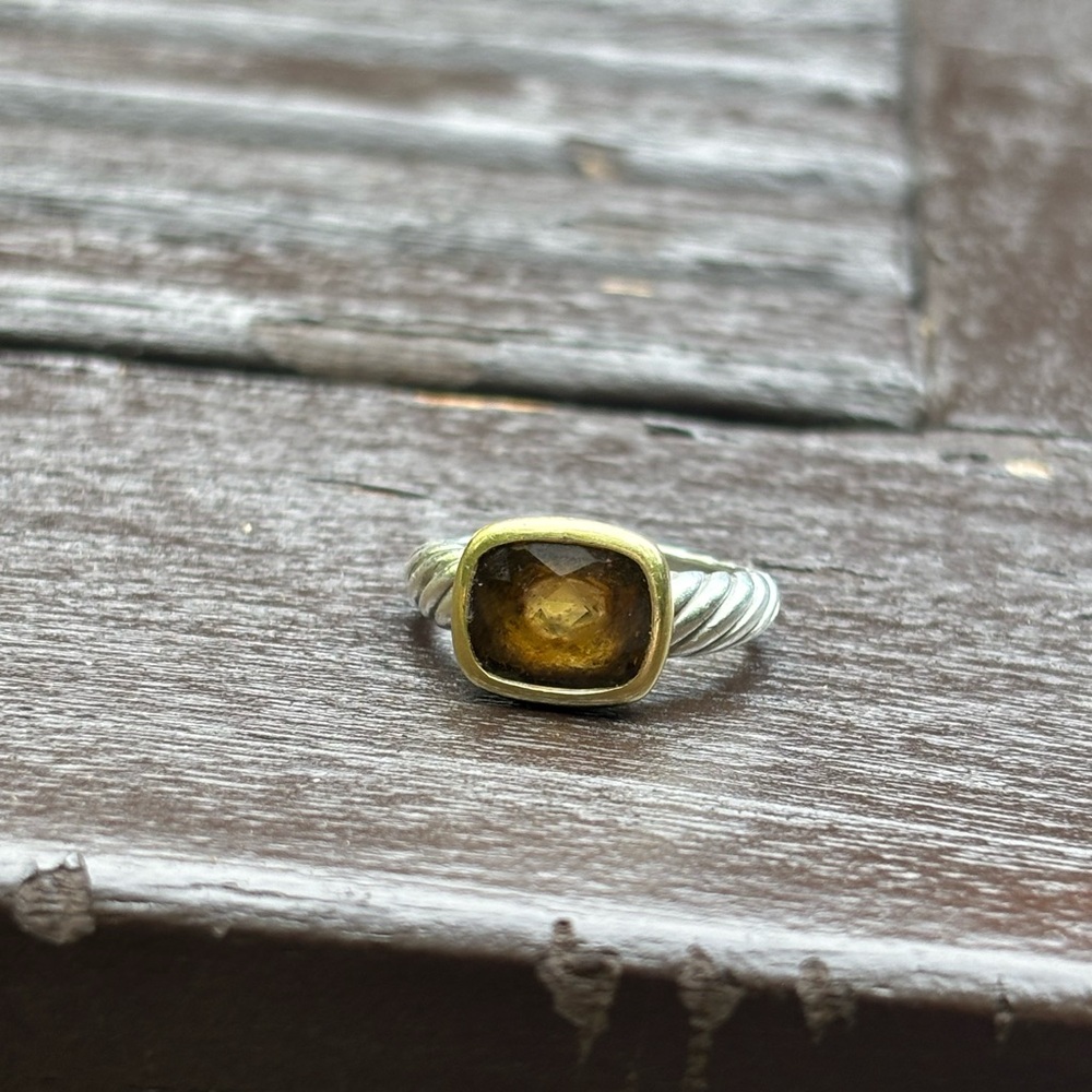 David Yurman Silver Ring with Gold and Brown Gem